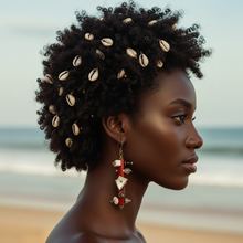 Load image into Gallery viewer, Pair of unique earrings with red, black, and gold elements on a white background