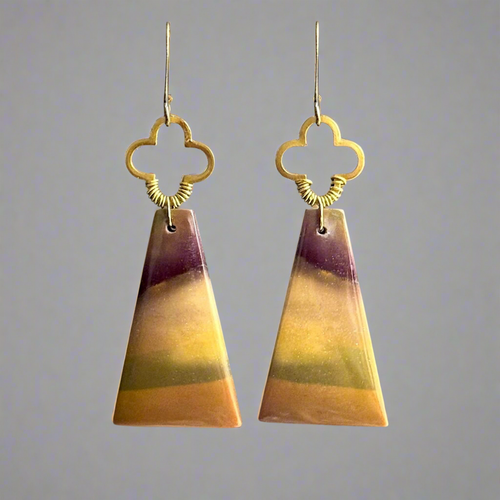 Brass + Stone Earrings: Mookaite Jasper