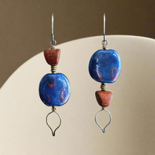 Load image into Gallery viewer, Blue Tie Kazuri Earrings