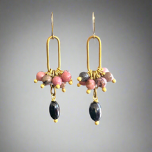 Load image into Gallery viewer, Pink and Black Rhodonite Crane Earrings