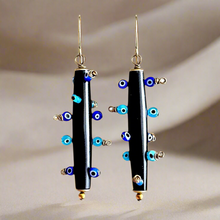 Load image into Gallery viewer, Bantu Knot Earrings (Blue Evil Eye/ Large)