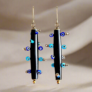 Bantu Knot Earrings (Blue Evil Eye/ Large)