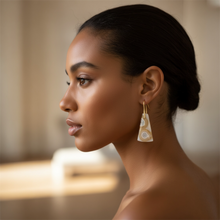 Load image into Gallery viewer, Brass + Stone Earrings: Camel Orbicular Agate