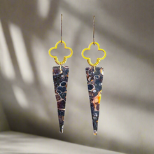 Load image into Gallery viewer, Brass + Stone Earrings: Turritella Jasper