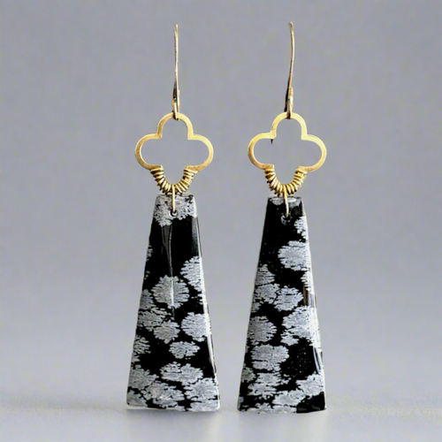 Brass + Stone Earrings: Snowflake Obsidian