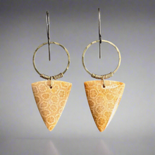 Load image into Gallery viewer, Brass + Stone Earrings: Fossil Agate