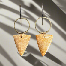 Load image into Gallery viewer, Brass + Stone Earrings: Fossil Agate