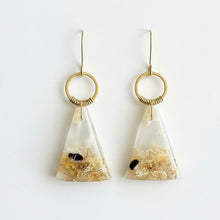 Load image into Gallery viewer, Brass + Stone Earrings: Plume Agate