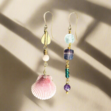 Load image into Gallery viewer, Amethyst &amp; Fluorite Scallop Mismatched Earrings