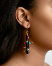 Load image into Gallery viewer, Gemstone Bantu Knot Earrings: Turquoise &amp; Ruby