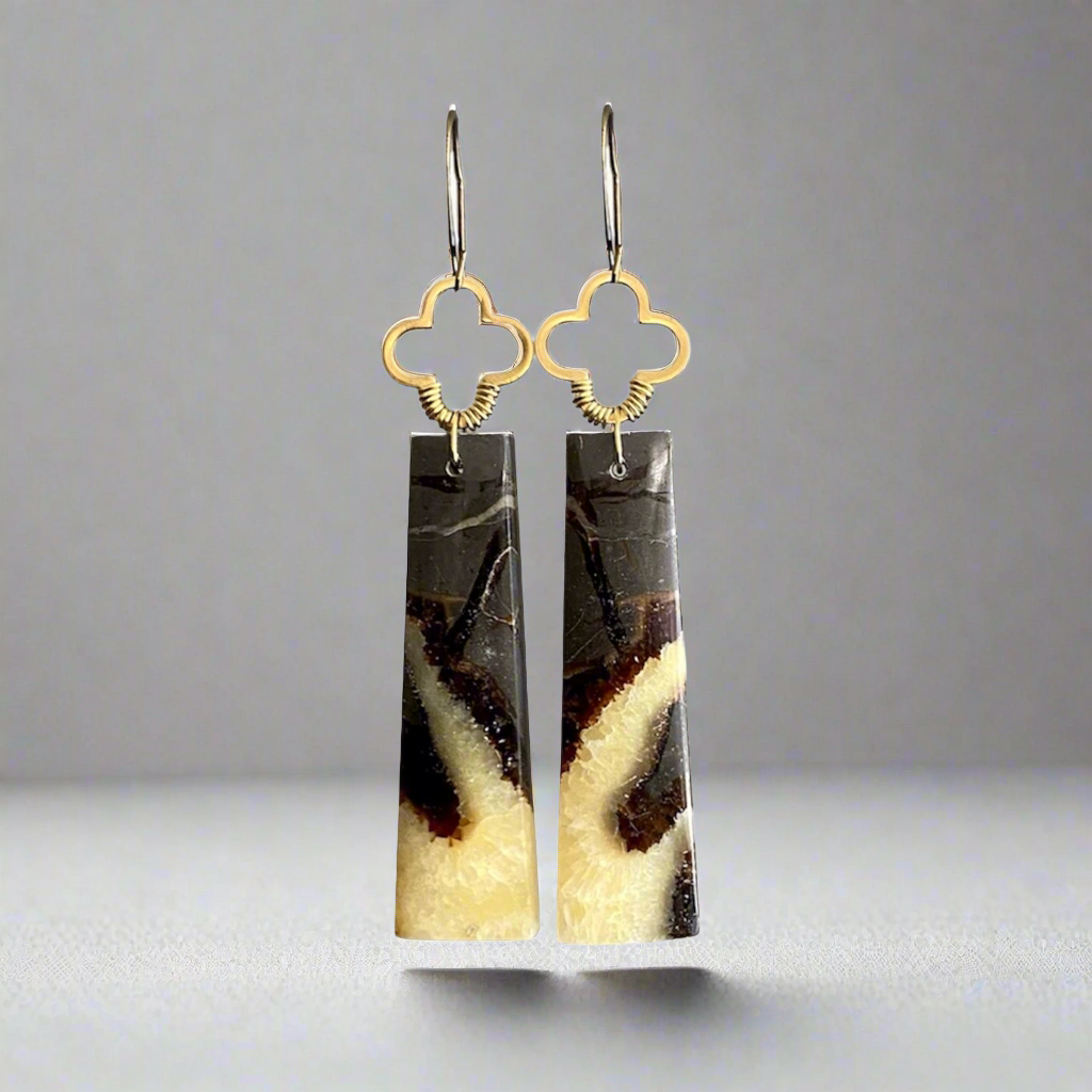 Brass + Stone Earrings: Septarian