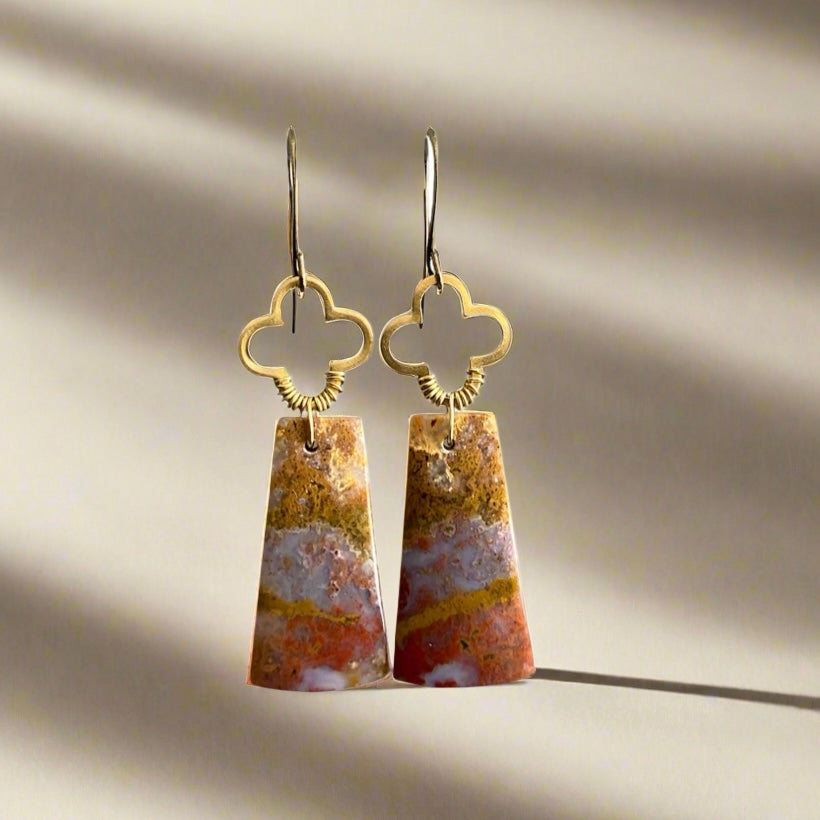 Brass + Stone Earrings: Ocean Jasper