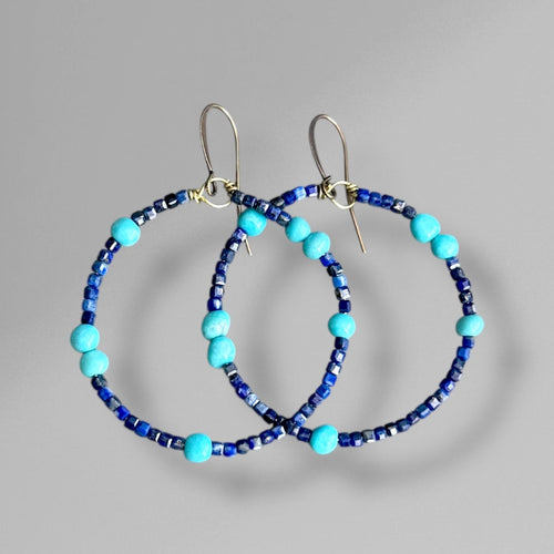 Lapis and Turquoise Hoops