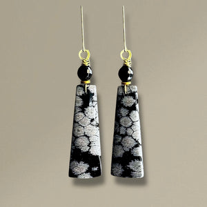 Brass + Stone Earrings: Snowflake Obsidian 2