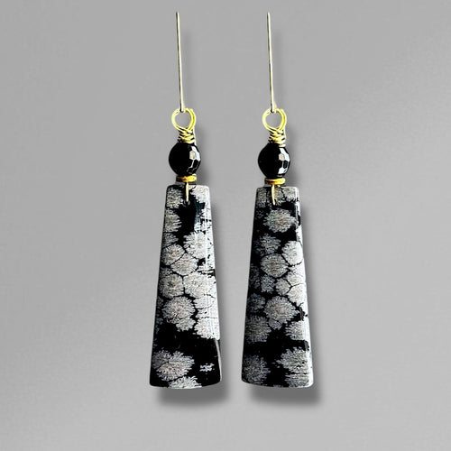 Brass + Stone Earrings: Snowflake Obsidian 2