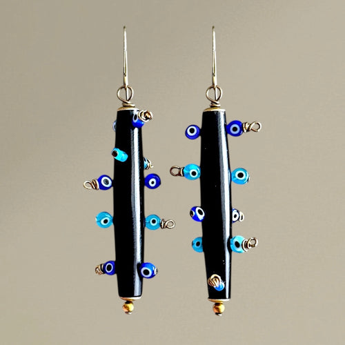 Bantu Knot Earrings (Blue Evil Eye/ Large)