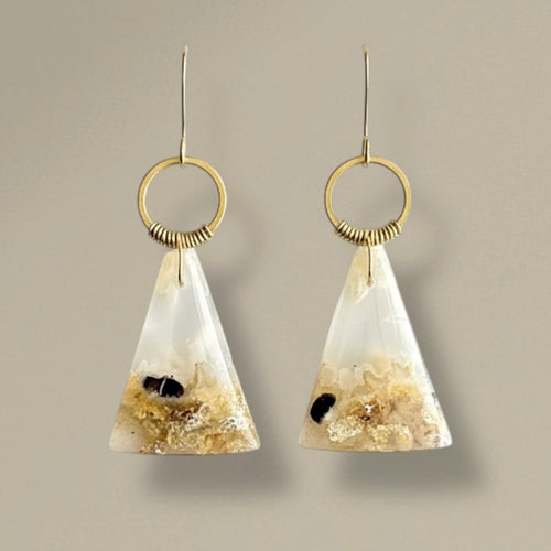 Brass + Stone Earrings: Plume Agate