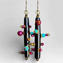 Load image into Gallery viewer, Gemstone Bantu Knot Earrings: Turquoise &amp; Ruby