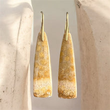 Load image into Gallery viewer, Brass + Stone Earrings: Two Tone Fossil Coral