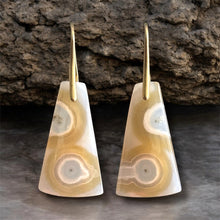 Load image into Gallery viewer, Brass + Stone Earrings: Camel Orbicular Agate