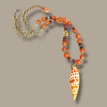 Load image into Gallery viewer, Sun-Washed Shore | Mitra Mitra Shell Necklace with Recycled Glass and Tiger's Eye