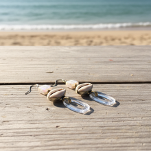 Load image into Gallery viewer, Sea's Offering | Cowrie and Sea Glass Earrings