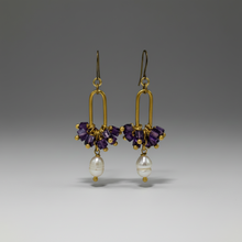 Load image into Gallery viewer, Pearl and Amethyst Crane Earrings