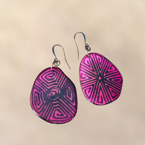 Fuchsia Tagua Mismatched Statement Earrings