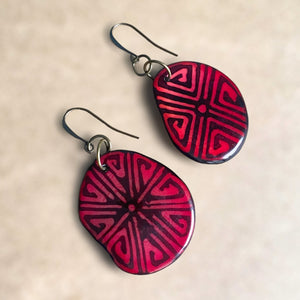 Maroon Tagua Mismatched Statement Earrings