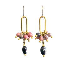 Load image into Gallery viewer, Pink and Black Rhodonite Crane Earrings