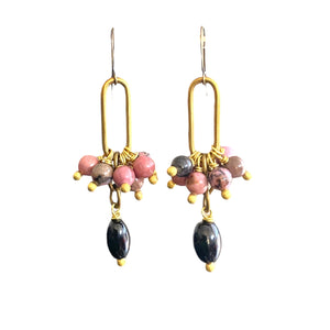 Pink and Black Rhodonite Crane Earrings