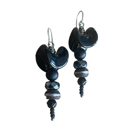 Black Ruffles Kazuri Earrings