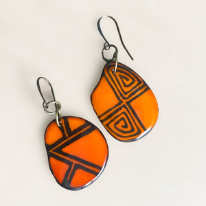 Orange Tagua Mismatched Statement Earrings
