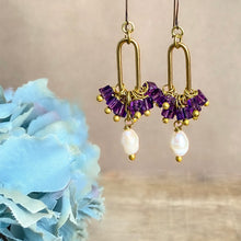 Load image into Gallery viewer, Pearl and Amethyst Crane Earrings