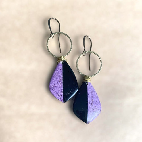 Purple and Black Intarsia Gemstone Earrings