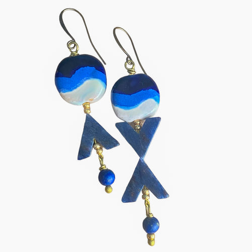 Waves of Truest Blue Kazuri Earrings