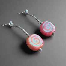 Load image into Gallery viewer, Sterling Pink  Maze Drop Kazuri Earrings