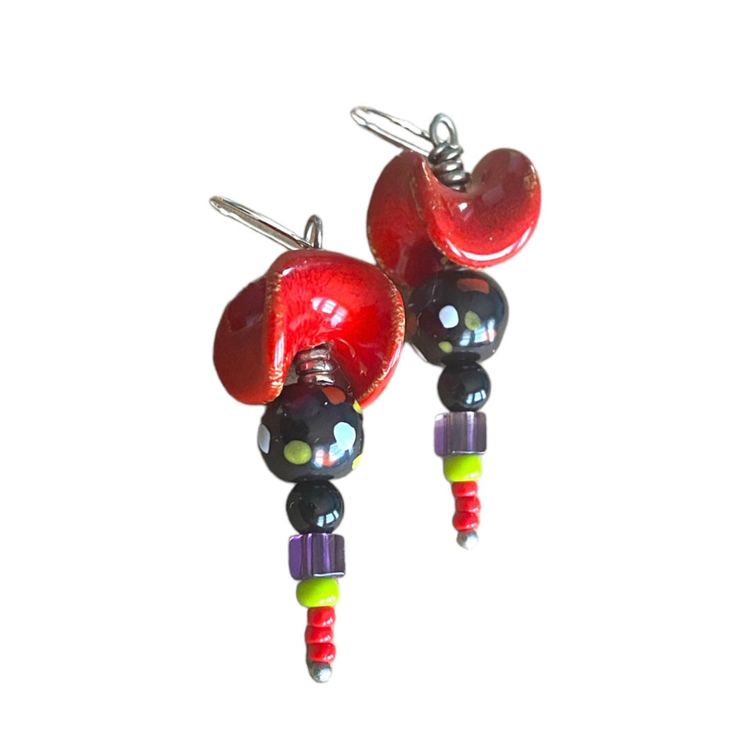 Red Ruffle Kazuri Earrings