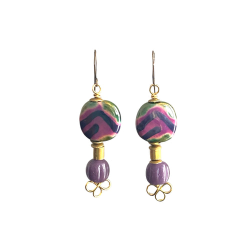 Purple Pomp Kazuri Earrings