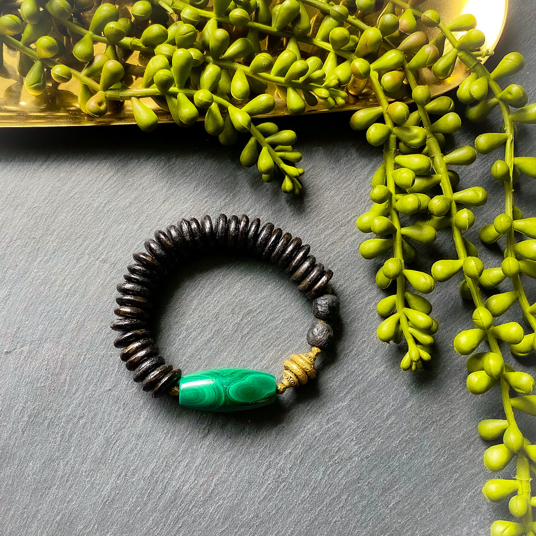 Malachite and Recycled Glass Beaded Bracelet