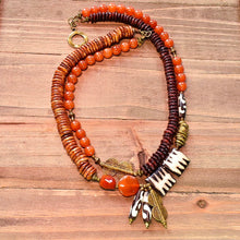 Load image into Gallery viewer, Carnelian, Batik Bone, and Ashanti Brass Double Strand Necklace - Afrocentric jewelry