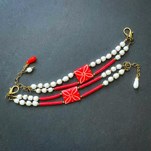 Red and White Double Strand Bracelet
