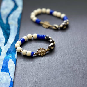 Blue and White Shield African Beaded Bracelet