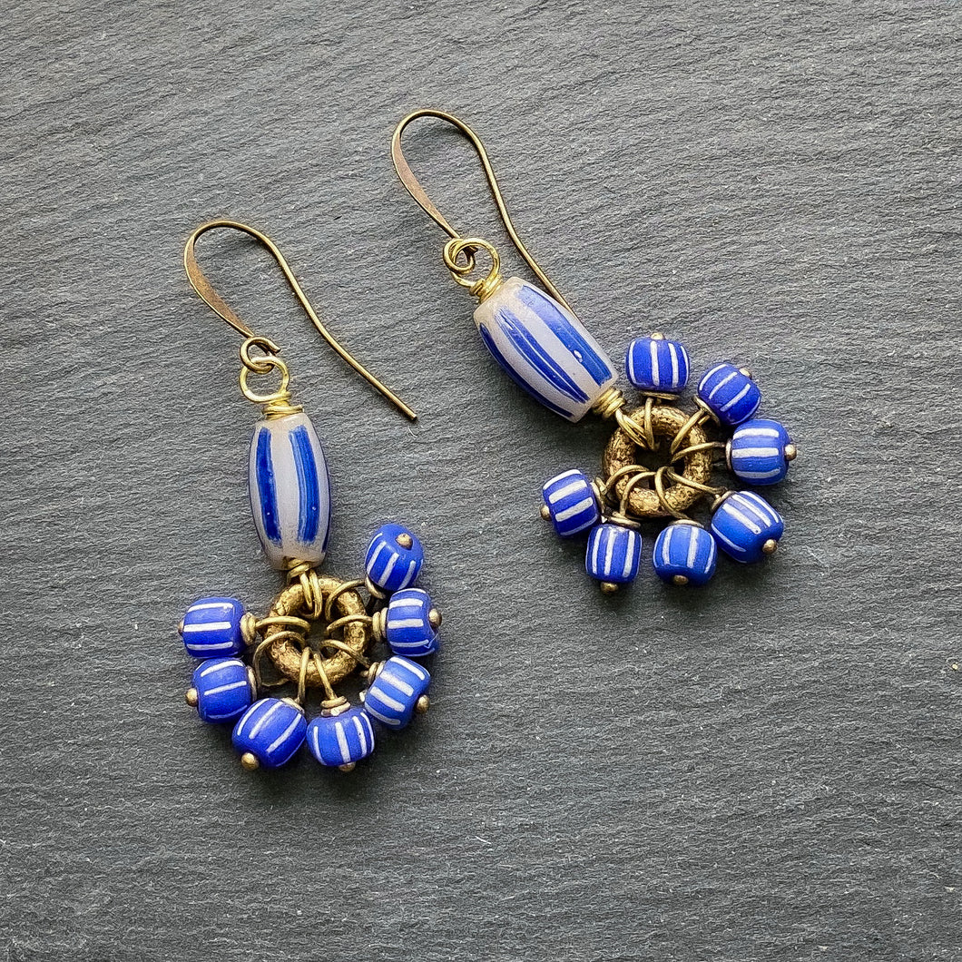 Blue and Grey Antique African Dangle Earrings (Made to Order)