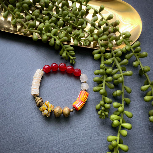 Red and Yellow Agate Cluster African Beaded Bracelet