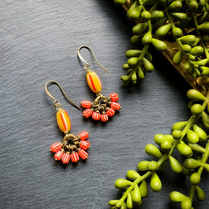 Orange Cluster Antique African Earrings (Made to Order)