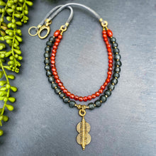 Load image into Gallery viewer, Carnelian and Grey Recycled Glass Double Strand Suede Necklace