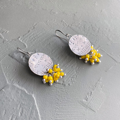 Mud & Mettle #16: Silver Petite Yellow Fringe Earrings
