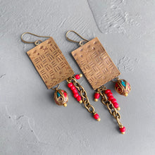 Load image into Gallery viewer, Mud &amp; Mettle #8: Red Brass Duster Fringe Earrings
