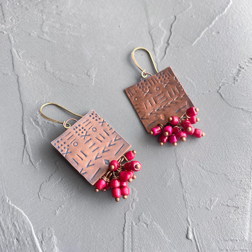 Mud & Mettle #7: Petite Copper Fuchsia Fringe Earrings